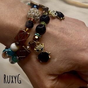 Black and Gold Beaded 🧸 Bracelet Set